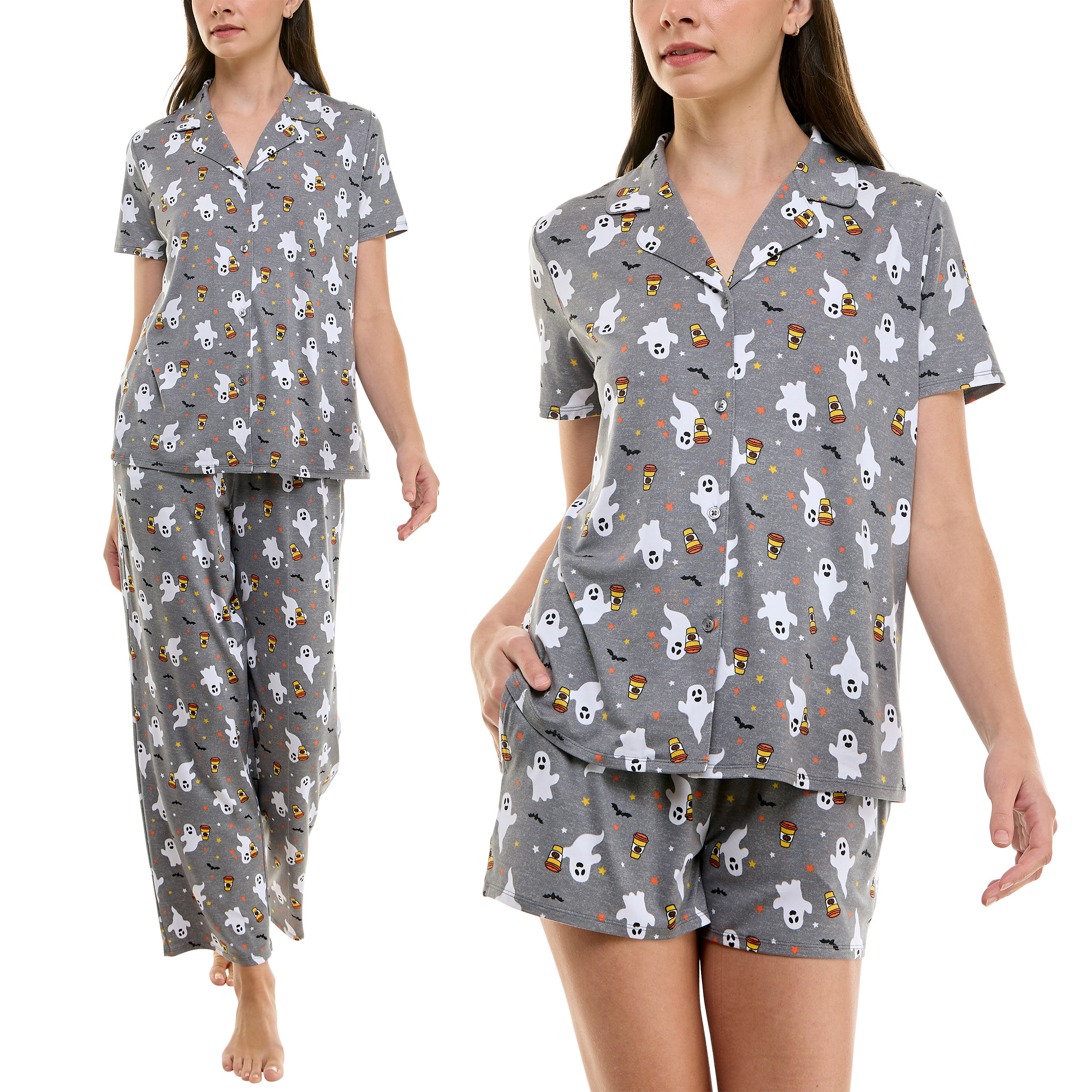 Jaclyn Women's Halloween 3-piece Notch Collar PJ Set