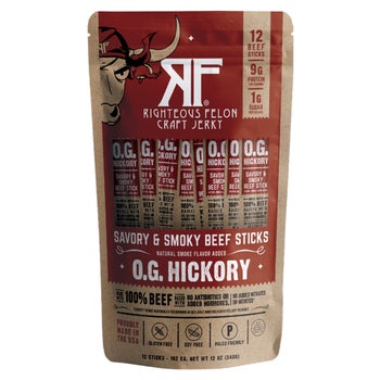 Righteous Felon Craft Jerky, O.G. Hickory Beef Stick, 1 oz, 12-count