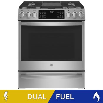 GE Profile 5.7 cu. ft. Smart Dual Fuel Slide-In Range with No Preheat Air Fry in Fingerprint Resistant Stainless Steel