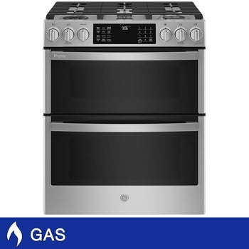 GE Profile 30 Inch. 6.7 cu. ft. Smart Slide-In Front-Control GAS Double Oven Convection Range with No Preheat Air Fry